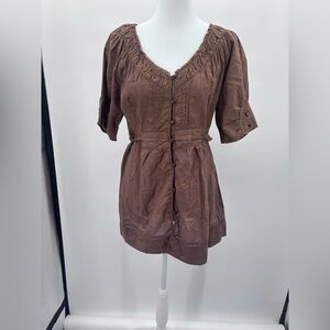 DKNY Babydoll Y2K Milkmaid Top Size Medium in Brown With Gold Print